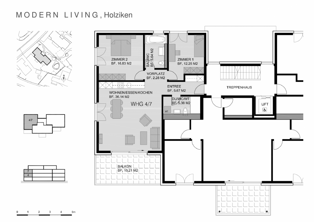 Plan 1./2. Obergeschoss 3 ½-Zimmer-Wohnungen 4/7